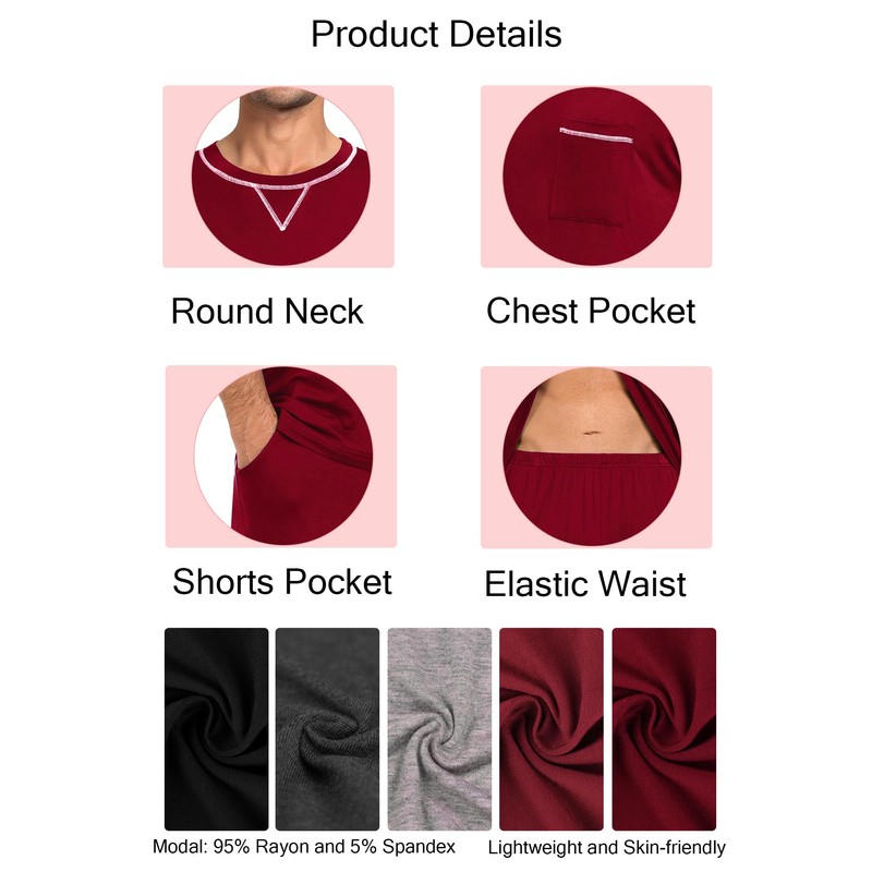 SWOMOG Men Modal Pajamas Set Comfy Sleepwear Short Sleeve Pjs