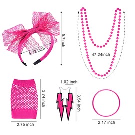 NITAIUN 80s Retro Party Costume Set 80s Costume Accessories, Lace Headband Plastic Necklace Earrings Neon Bracelet Fishnet Gloves Carnival Theme Party Cosplay, Pink, One Size