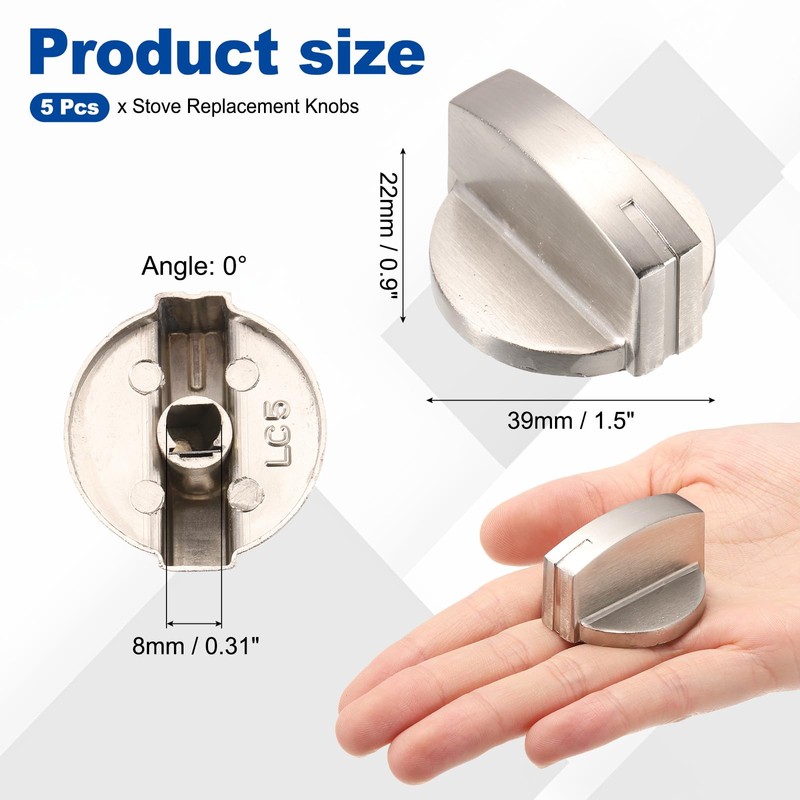 sourcing map 5Pcs Gas Stove Knob, 8mm Universal Cooker Replacement