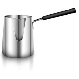 Turkish Coffee Pot, Stainless Steel Milk and Coffee Warmer, Ibrik Cezve Arabic Briki Coffee Pot, Chocolate and Butter Melting Pot with Heat Resistant Handle, 20 OZ, 600 ML
