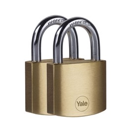 Yale - Y110B/40/122/2 Standard Security 40mm Brass Padlock, Pack of 2 - Open Hardened Steel Shackle - 3 keyed Alike Keys