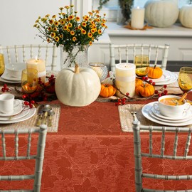 misaya Rectangle Fall Jacquard Tablecloth, Maple Leaf Damask Table Cloth, Waterproof Fabric Table Cover for Harvest and Thanksgiving Decorations (60" x 120", Rust)