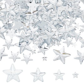 OLYCRAFT 300Pcs Star Shape Sew on Rhinestones 8/16/20/25mm Clear Acrylic with 2 Holes Faceted Acrylic Rhinestones with Flat Plated Back Stars for Clothes Bags Decorations