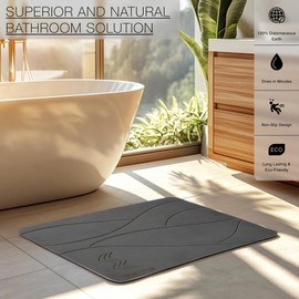 Stone Bath Mat – Diatomaceous Earth, Quick-Drying, Non-Slip, Ultra-Absorbent – Modern Natural Design for Bathroom Floors & Kitchen Countertops – 23.6” x 15.3” (Dark Grey)