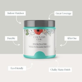 Country Chic All-in-One Chalk Paint for Furniture, Cabinets, Home Decor, Eco-Friendly, Matte Finish, Built-In Primer & Top Coat for Wood, Metal - Tropical Cocktail (Turquoise) - 8 oz (237 ml)