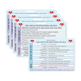 5 Pack ACLS Reference Card Heart CPR Code Blue EMT/RN/MD Cards for Medical - 2.9 x 4.1 Inch ACLS Survival Card Blue Advanced Cardiac Life Support for Medical Professionals Card
