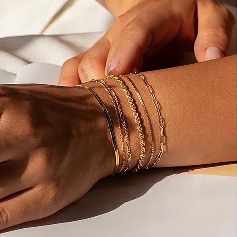 Sinalty Gold Bracelets Pack Cuban Link Chain Bracelet Dainty Jewelry