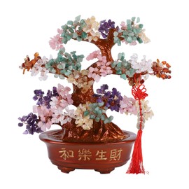 Feng Shui Money Tree, Crystal Quartz Lucky Tree, Healing Crystal Gemstone Bonsai Tree for Wealth/Fortune and Luck, Good Luck Gift for Mother’s Day, Business Gift, Office Home Decor (Mix-Gemstone)