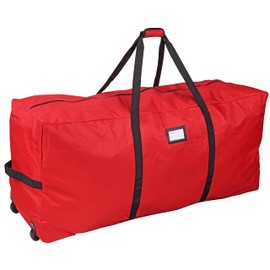 ProPik Holiday Rolling Tree Storage Bag | Fits Up to 6 ft. Tall Disassembled Christmas Tree | 22"x16"x 50" | Large Heavy Duty Xmas Storage Container with 2 Wheels & Handles | 600D Oxford (Red)