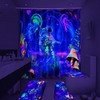 Alishomtll 4 Pcs Blacklight Astronaut Kids Shower Curtain Sets with