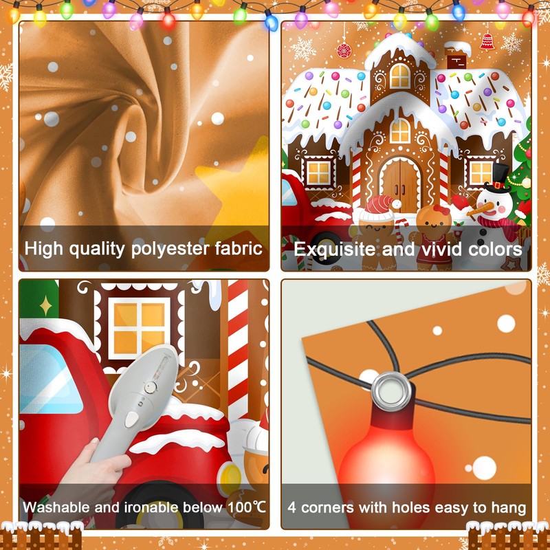 Mocsicka Gingerbread Christmas Backdrop Brown Gingerbread House Party Decorations Banner