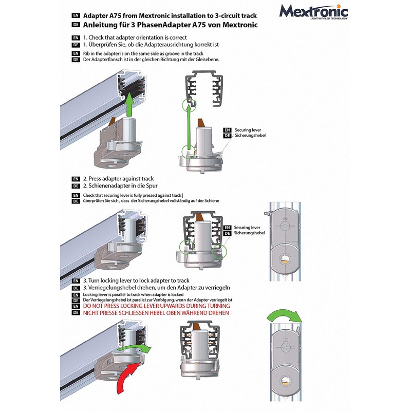 Mextronic 3-phase spotlight for power rails: 15 W, diameter 62