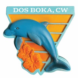 Dos Boka Curaçao Beach Souvenir Hand Painted Resin Dolphin Refrigerator Magnet Single