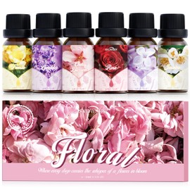 SNOWSEN Blumiges Ätherische Öle Set, Ätherische Öle für Diffusor, Reine und Natürliche Ätherische Öle, Seifen- und Kerzenherstellung – Flieder, Freesie, Jasmin, Kirschblüte, Rose, Lavendel