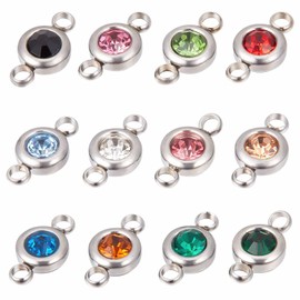 SUNNYCLUE 1 Box 24Pcs Rhinestone Connector Charm Rhinestone Connectors Stainless Steel Link Connectors Flat Round Linking Charms for jewellery Making Charms Women DIY Necklace Bracelet Earring Crafts