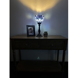enjoy decor lamps Tiffany Mini Torch Table Lamp Blue Baroque Style Lavender Stained Glass Included LED Bulb for Living Room Dining Room Bedroom Bedside H15*W6 in