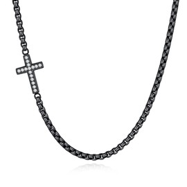 GAVU Men's Stainless Steel Black Chain CZ Paved Cross Pendant Necklace Black Necklace for Men 60cm