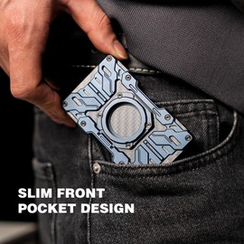 PEAKZOOC AirTag Wallet for Men – Slim Minimalist Metal Wallet with Carbon Fiber, RFID-Blocking Credit Card Holder, Magnetic Wallet & Built-in Phone Stand, Front Pocket Wallet Blue