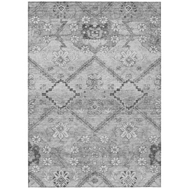 HomeRoots 5' X 8' Gray Charcoal and Silver Floral Washable Indoor Outdoor Area Rug