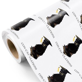 WRAPAHOLIC Funny Graduation Wrapping Paper Roll - Mini Roll - 17 Inch x 16.5 Feet - Cute Cat with Bachelor's Hat and Con-Cat-Ulations Design Perfect for Party, Celebration