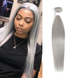 Brazilian Straight Grey Hair Bundle (18inch,1PC) 100% Human Hair Weave Bundles 9A Remy Human Hair Weft Extension For Women
