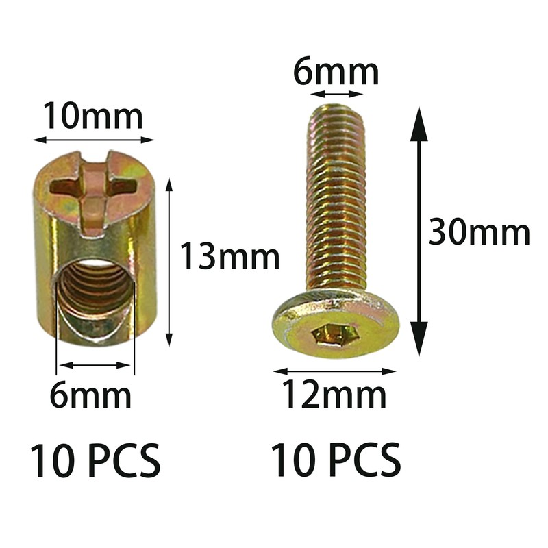 10-Set M6 Furniture Bolt and Nut Kit, Hex Socket Bed