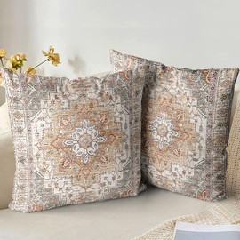 XPHZZL Pack of 2 Soft Decorative Cushion Covers 40cm x 40cm Square Throw Pillow Case Boho Style Pillowcases for Sofa Bedroom Outdoor Patio Garden Brown with Invisible Zipper 16 x 16 Inch