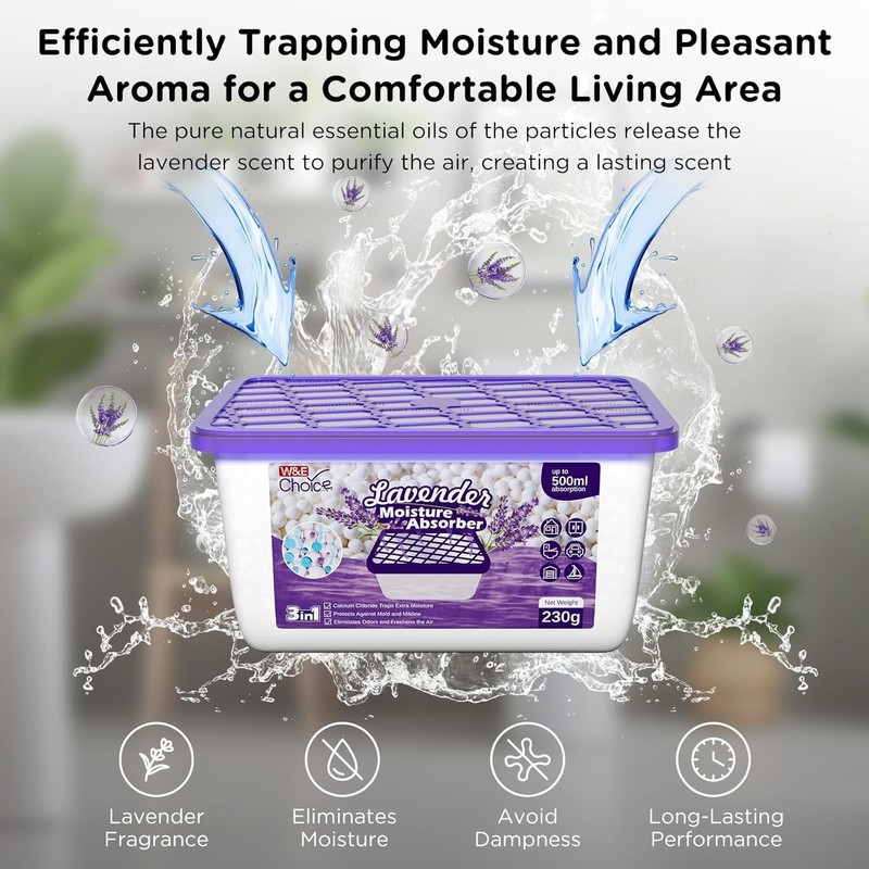 W&E Choice Moisture Absorber, Lavender Scented Dehumidifier for Home, Large