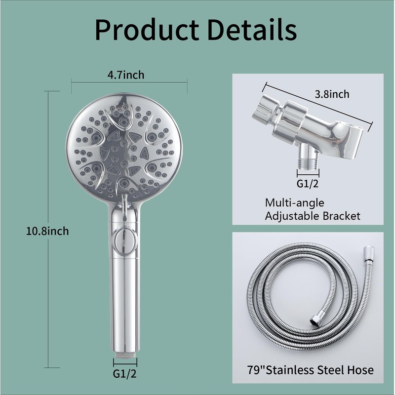 WHZeffect Handheld Shower Heads with ON OFF Switch,Extra Long 79-inch