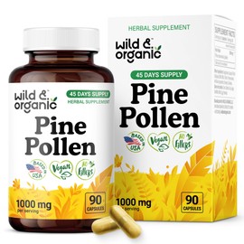 Wild & Organic Pine Pollen for Men Capsules 1000 mg - Men's Overall Support - Pine Pollen Extract Supplement - Pinus Massoniana Powder - Vegan, No Fillers, Non-GMO - 90 Count