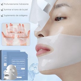 SINYI 10pcs Mascarilla Bio Colágeno，Bio Collagen Mask，Collagen Mask,Mascarilla Nocturna de Colágeno,Hidratante y nutritiva,Deep collagen mask，Reducir los poros（2 Cajas - 10 pcs）