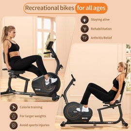 JEEKEE Recumbent Exercise Bike for Seniors,Stationary Bikes for Home, 300LB Capacity & 16 Levels Magnetic Resistance, Heart Rate Handle