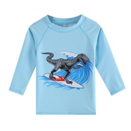Toddlers and Baby Boys' 3-Piece Rash Guard Swimsuits Kids Long Sleeve Sunsuit Swimwear Sets(Navy Dinosaur,4-5 Years)