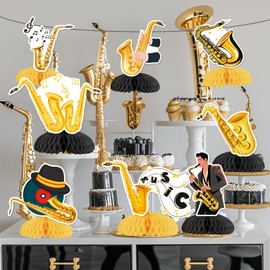 SHADOAMP Saxophone Themed Party Decoration, 8pcs Saxophone Honeycomb Centerpiece Musical Instrument Table Decoration for Saxophone Saxophonist Music Band Concert Theme Birthday party Decoration