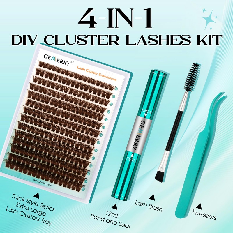 GEMERRY Brown Lash Extension Kit 30D/40D/60D/80D/100D/200D D Curl Lash Clusters