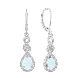 Aprila Infinity Drop Dangle Earrings 925 Sterling Silver Leverback Earrings with Created White Fire Opal 5A Cubic Zirconia Jewelry for Women