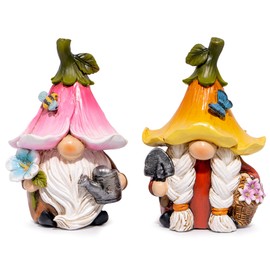Hodao 2PCS Flowers Gnomes Decoration Summer Bumble Bee Elf Figurines Gifts for Home Spring Lively Garden Decor for Outdoor, Mom, Mother (Pink-Yellow)