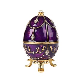 QIFU Hand Painted Purple Easter Egg Figurine Trinket Box Hinged, Unique Gift for Family