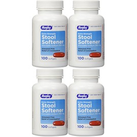 Docusate Sodium 250 mg Softgels for Gentle, Reliable Relief from Occasional Constipation 100 Softgels per Bottle Pack of 4 Bottles Total 400 Softgels