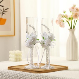 TRUE LOVE GIFT Wedding Champagne Glasses for Bride and Groom Wedding Toasting Flutes