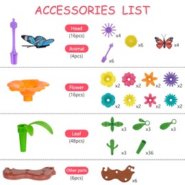 OSDUE Blumengarten Spielzeug, DIY Bouquet Sets, Flower Building Blocks Set, Montessori Spielzeug Blumen Bausteine Motorikspielzeug, Kunst Blumenarrangement Geschenk für 3-6 Mädchen und Jungen (90PCS)