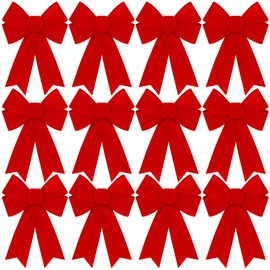 12 PCS Christmas Bows for Tree, 9 x12 in Large PVC Bows for Christmas Decorations Indoor, Red Plastic Xmas Bows, Outdoor Xmas Home Wreath Fence Stairs Railing Fireplace Front Door Supplies
