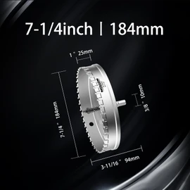 Mollom (7-1/4''|184mm) Heavy Duty Carbide Hole Saw with 2 Pilot Drill Bits, Hole Cutter cuts Stainless Steel, mild Steel, Iron, Copper, Brass, Plastic