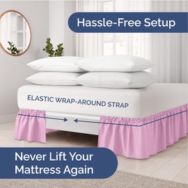 Wrap Around Dust Ruffle Bed Skirt – Light Pink - Made for Full Size Beds with 24 in. Drop – Easy Fit Elastic Strap - Pleated Bedskirt with Brushed Fabric - Wrinkle Free, Machine Wash - by CGK Linens