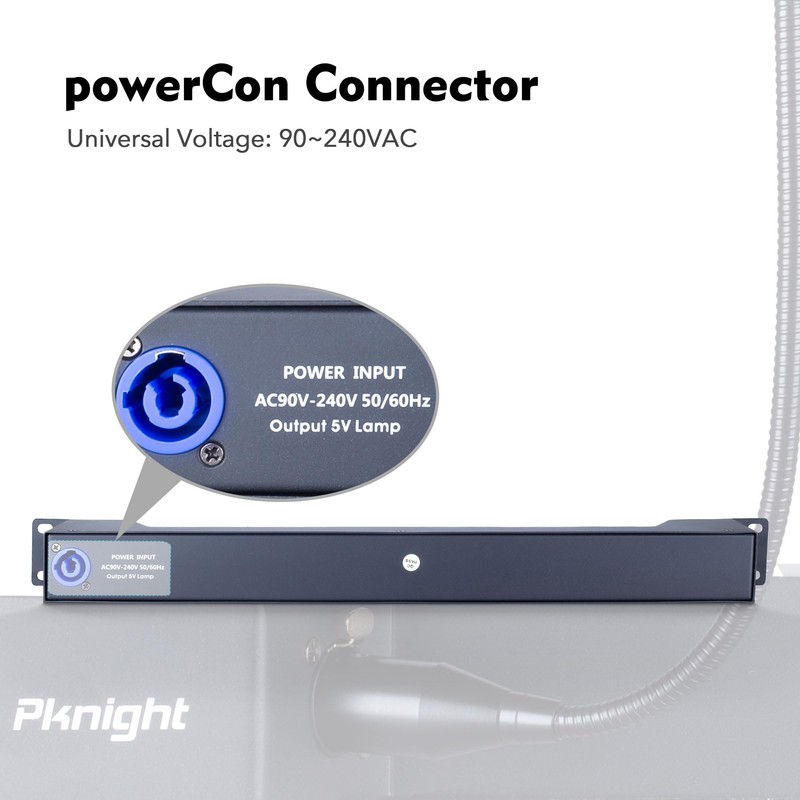 Rack Mount Gooseneck LED Light, 3 Dimmable Lamps, PowerCON Input,