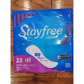 STAYFREE CLASSIC ALL- IN- ONE 22 SUPER LONG PADS 30% MORE ABSORBENT MADE IN USA