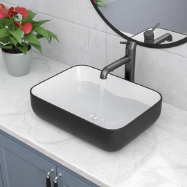 Rectangular Vessel Sink - Lepuday 20x15 inch Black Bathroom Vessel Sink Rectangle Above Counter Ceramic Porcelain Black And White Bathroom Vanity Sink Art Basin