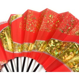 Asakusa Kimonoichi Mai Fan, Gold Streamline on Vermilion Background, Black Lacquer, 9.0 inches (5 minutes), Made in Japan, Kyoto Folding Fan, Practice Stage
