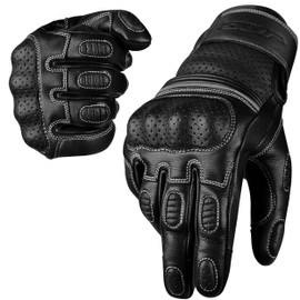 J.A.G. Motorcycle Gloves - Premium Leather Perforated Motorcycle Gloves for Men with Knuckle Protection | Touchscreen Motorbike Riding Gloves