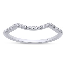 SAVEARTH DIAMONDS Round Lab Created Moissanite Diamond Enhancer Wedding Band for Women (0.10 ct, Color G-H, Clarity VVS1) in 14K White Gold Plated 925 Sterling Silver Size-7